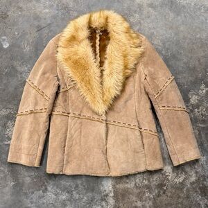 Vintage Winlit Suede Leather Faux Fur Coat Womens Large Button Front Jacket